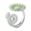 Georg Jensen Daisy Rhodium Plated Sterling Silver Green & White Enamel Open Ring - Berry's Jewellers