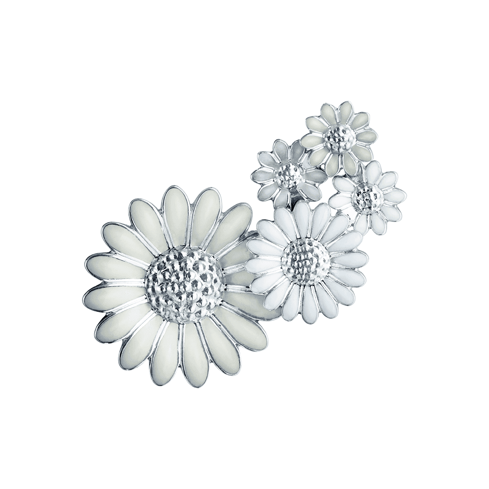 Georg Jensen Daisy Rhodium Plated Sterling Silver & White Enamel Medium Right Ear Cuff - Berry's Jewellers