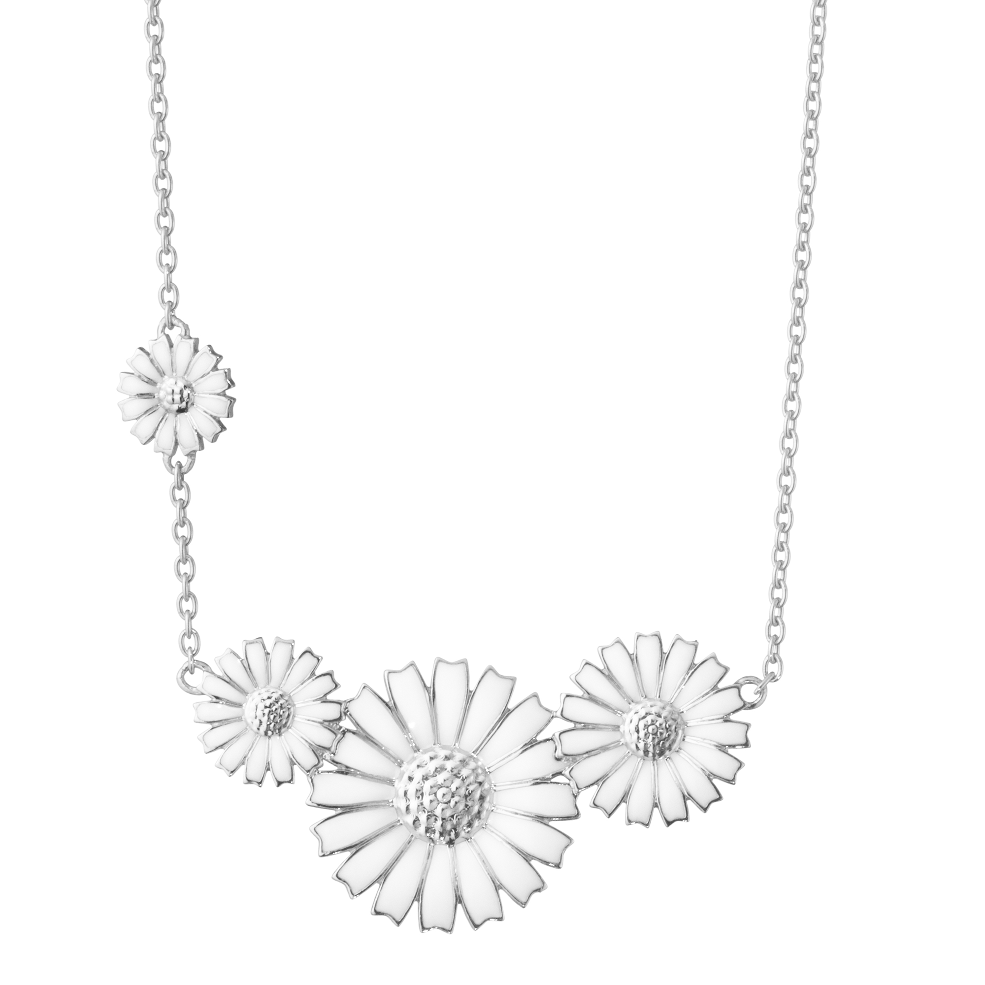 Georg Jensen Daisy Silver And White Enamel Four Flowers Necklace - Berry's Jewellers