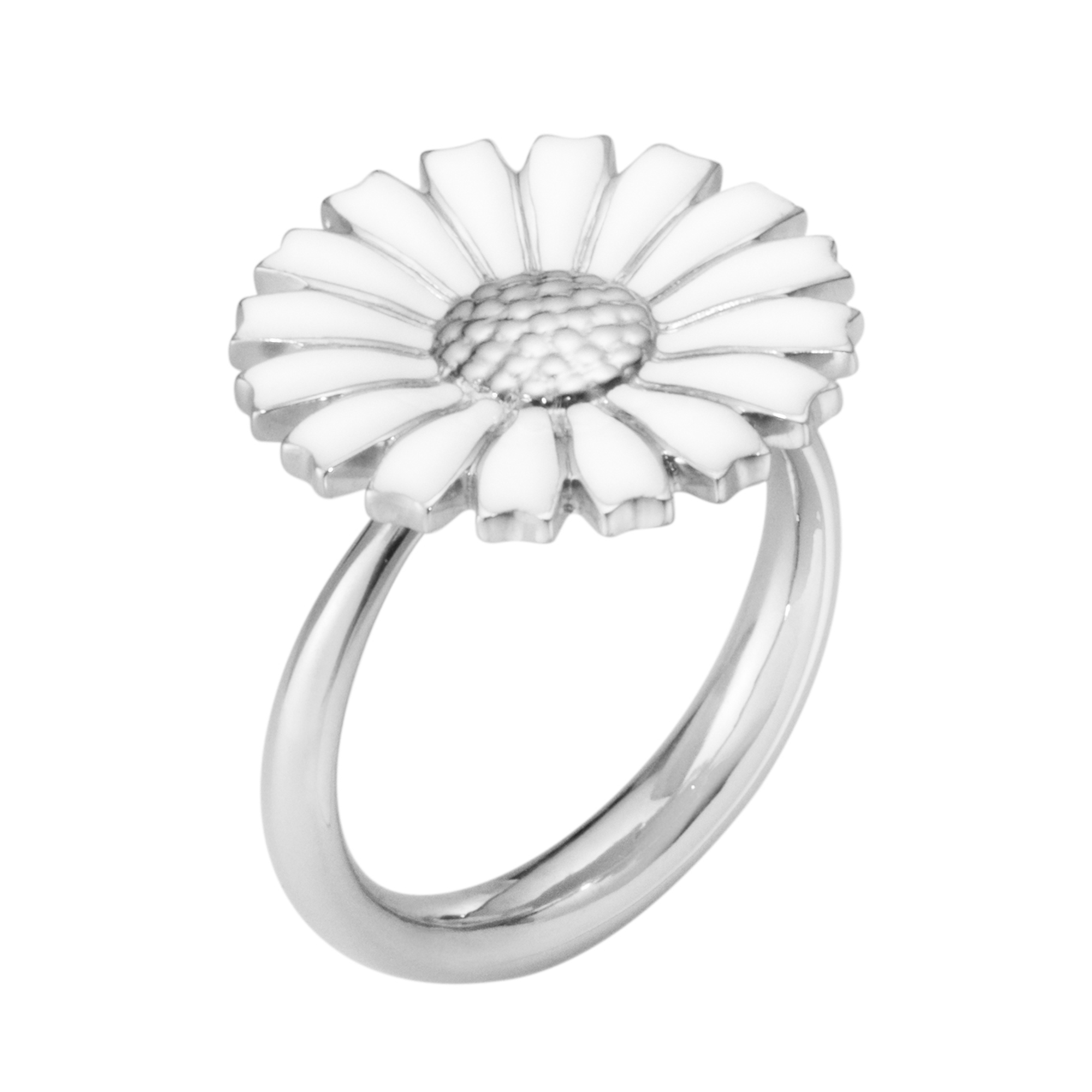 Daisy Silver And White Enamel Ring