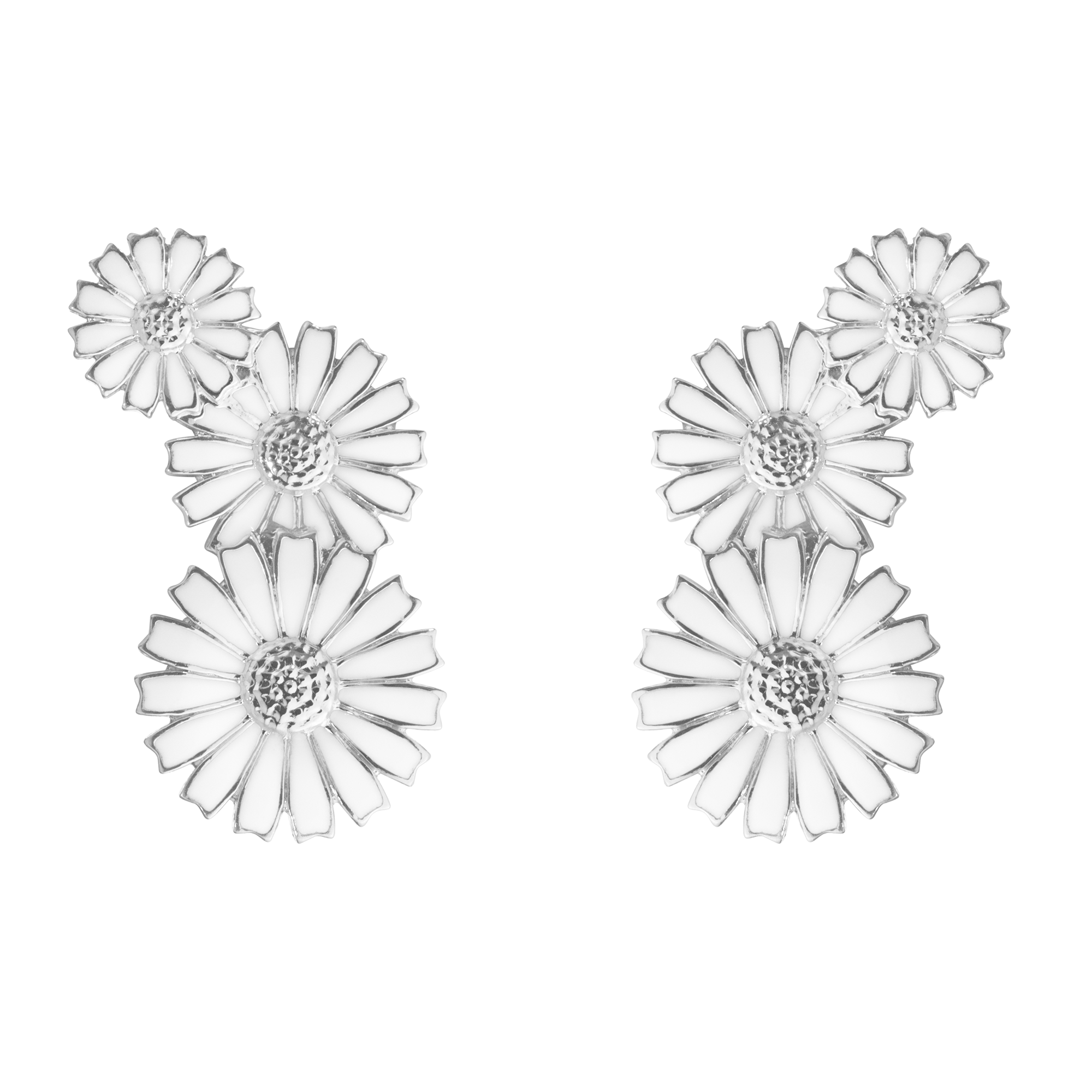 Daisy Silver & White Enamel Layered Earrings