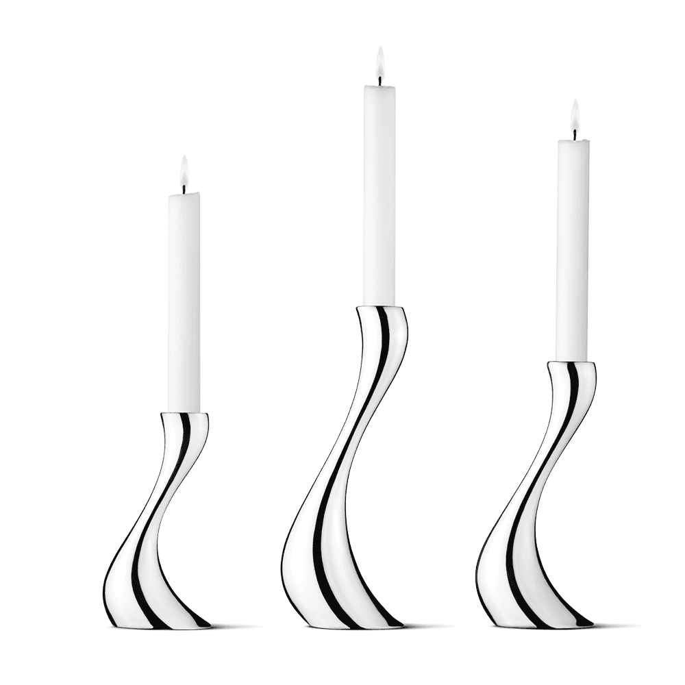 Georg Jensen Stainless Steel Cobra Candleholder Small, Medium And Large Set - Berry's Jewellers