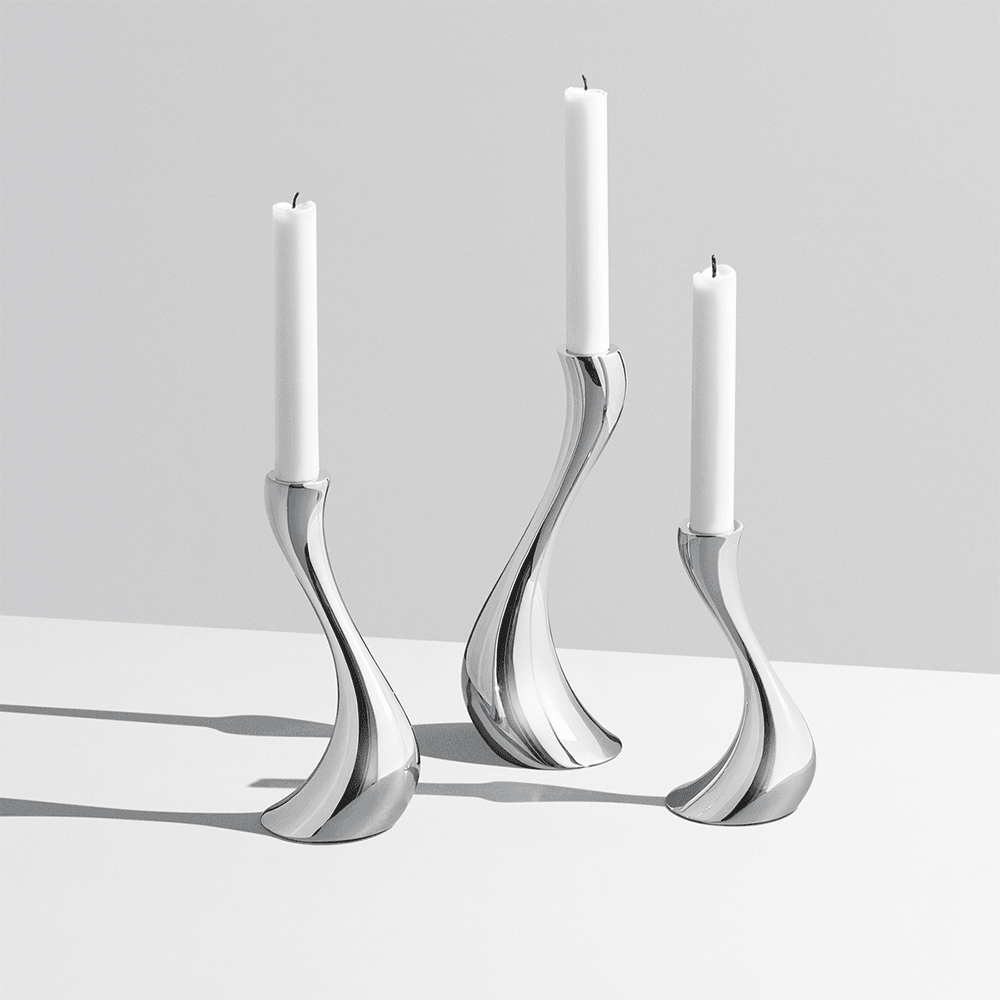 Georg Jensen Stainless Steel Cobra Candleholder Small, Medium And Large Set - Berry's Jewellers