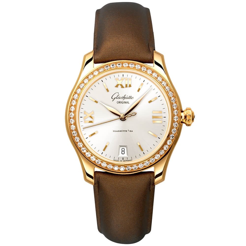 Glashütte Original Lady Serenade 36mm 18ct Rose Gold Diamond Bezel Ladies Strap Watch - Berry's Jewellers