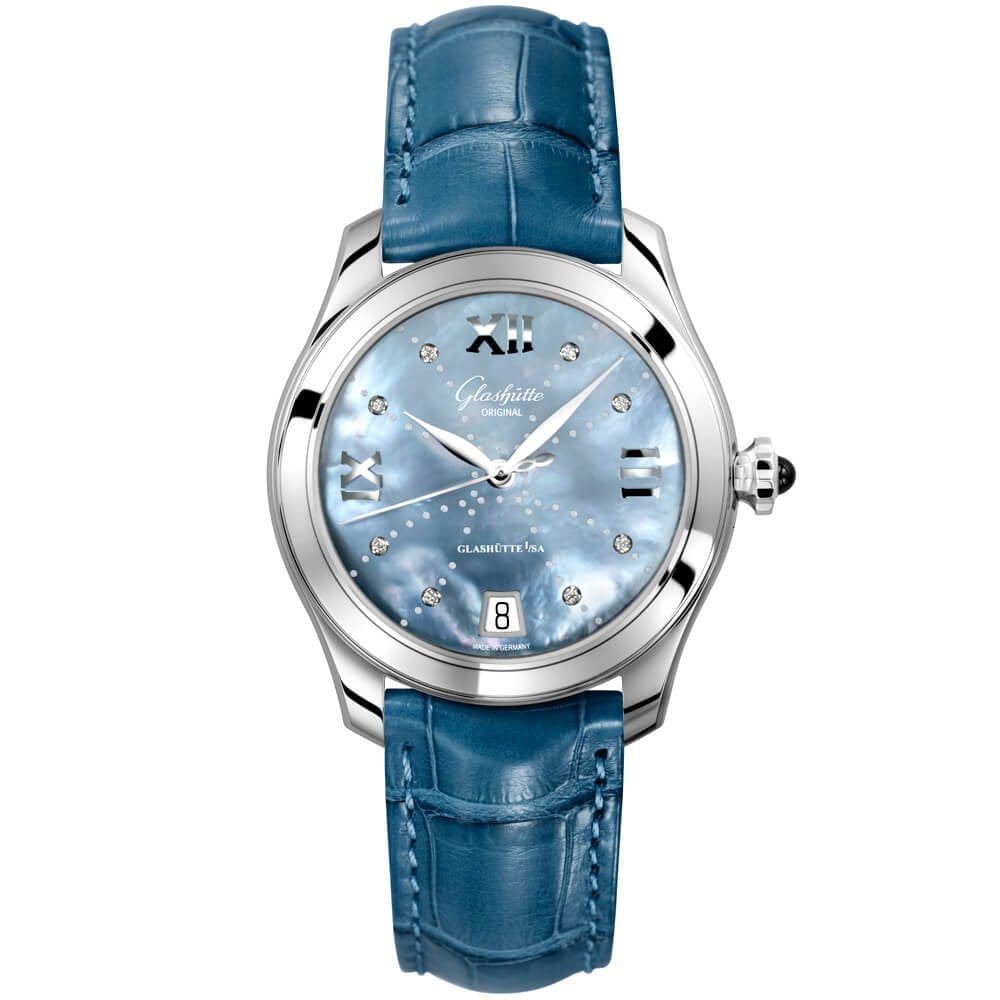 Glashütte Original Lady Serenade 36mm Blue Diamond Dial Ladies Strap Watch - Berry's Jewellers