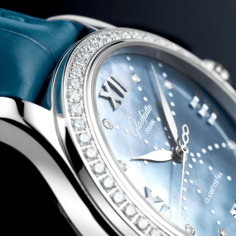 Glashütte Original Lady Serenade 36mm Blue Diamond Set Dial & Bezel Ladies Strap Watch - Berry's Jewellers