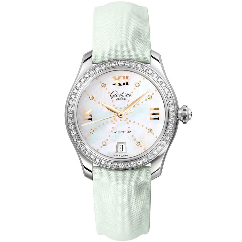 Glashütte Original Lady Serenade 36mm Mother of Pearl Diamond Dial & Bezel Ladies Strap Watch - Berry's Jewellers