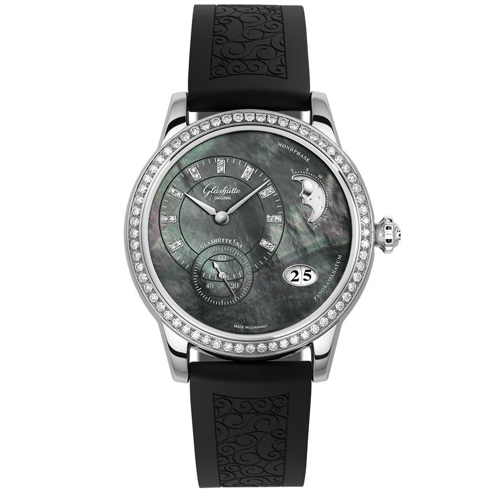 PanoMatic Luna 39mm Black Tahiti Mother of Pearl Dial Ladies Strap Watch