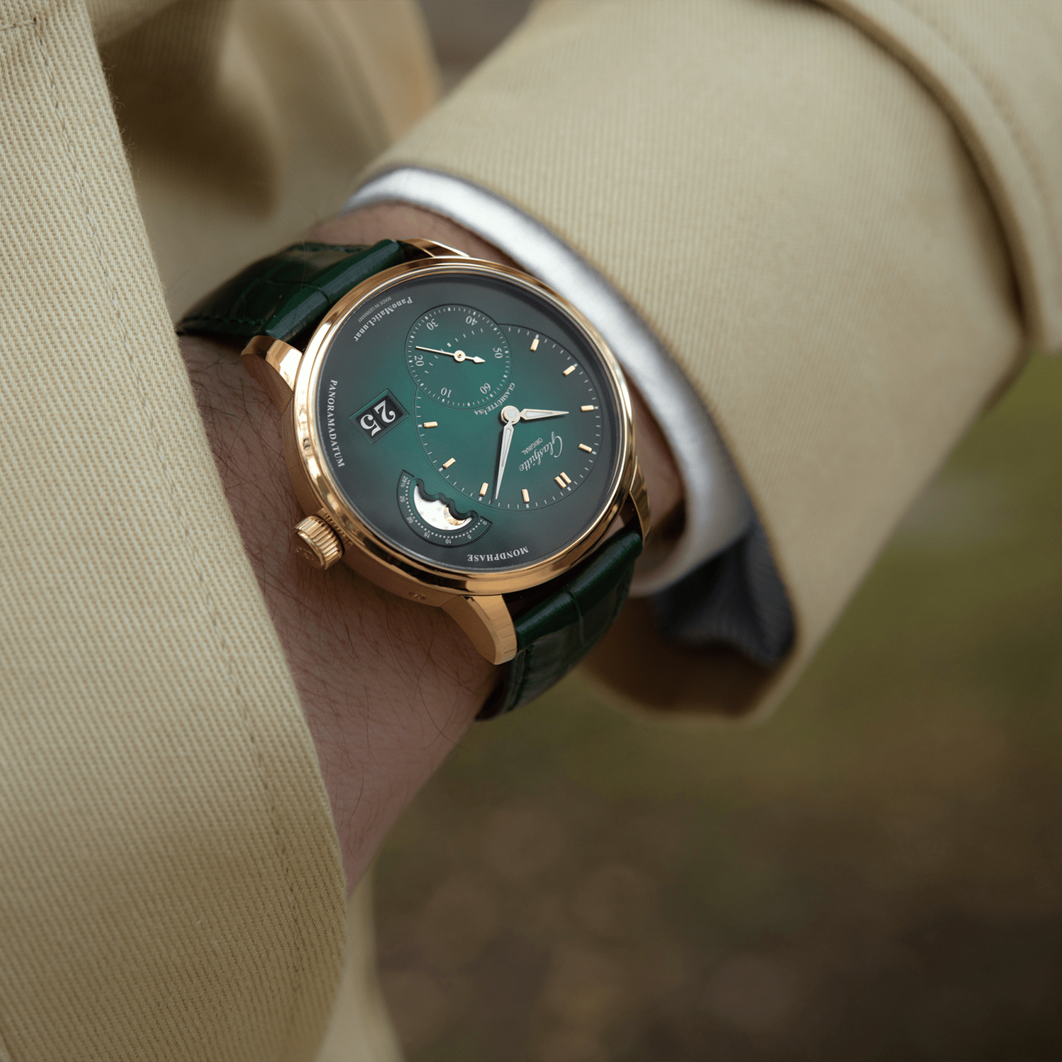 Glashütte Original PanoMaticLunar 40mm Rose Gold & Green Dial Automatic Men's Watch - Berry's Jewellers