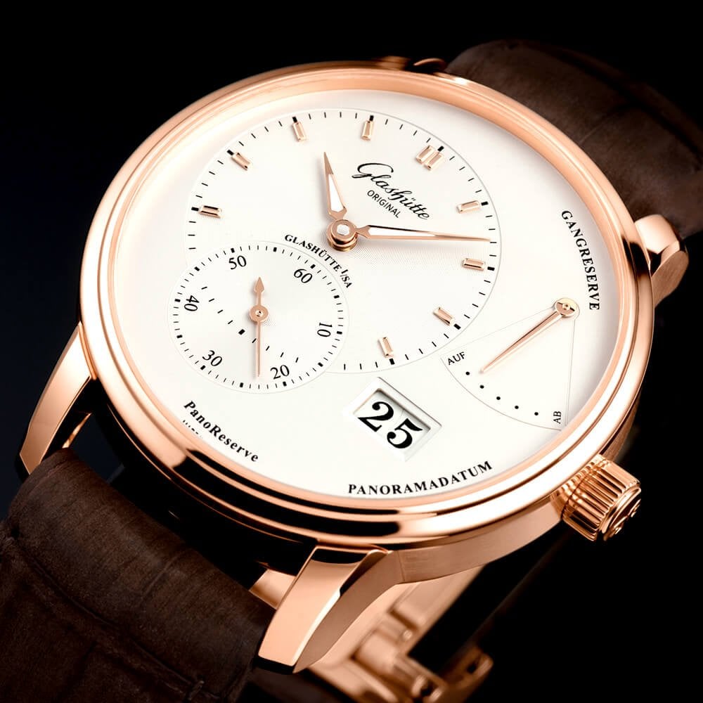 Glashütte Original PanoReserve 40mm 18ct Red Gold & Silver Dial Manual-Wind Men's Watch - Berry's Jewellers