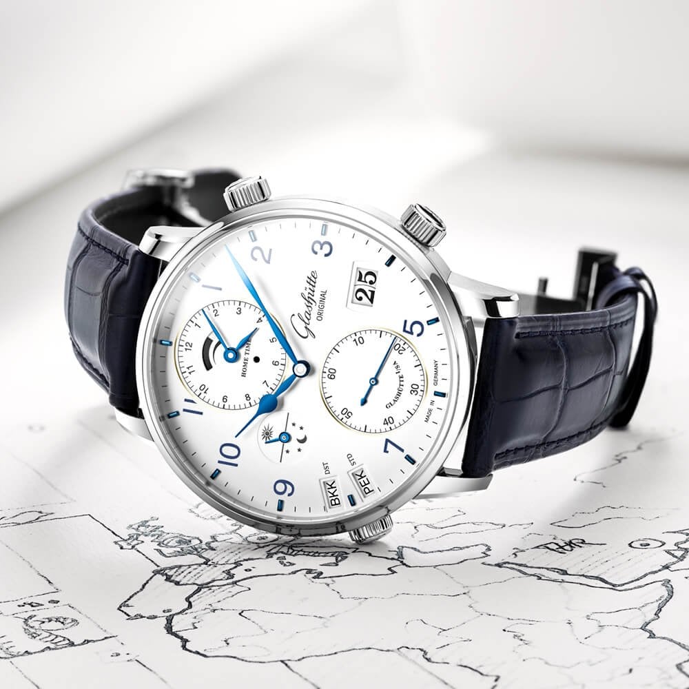 Glashütte Original Senator Cosmopolite 44mm Silver/Blue Dial Men's Automatic Watch - Berry's Jewellers