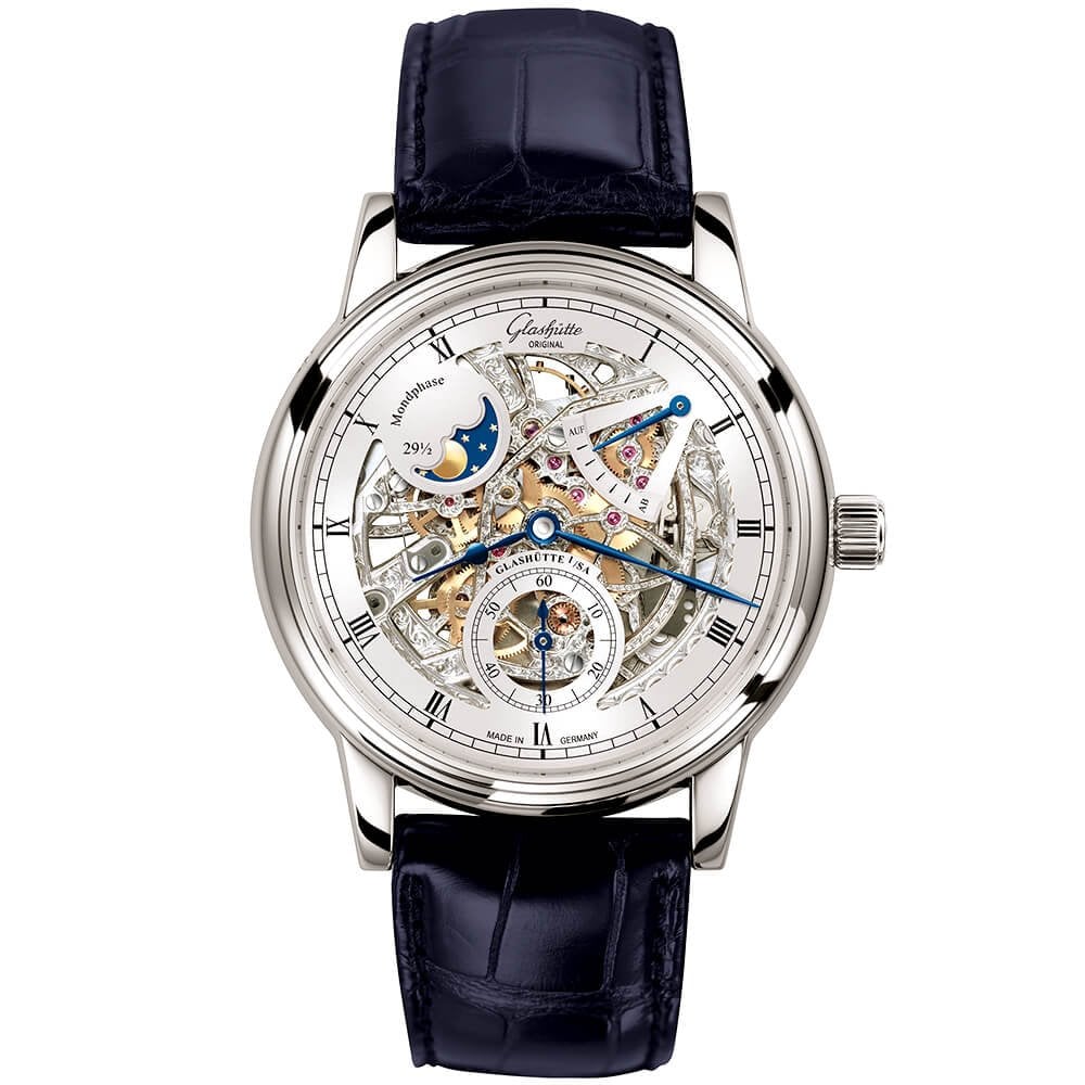 Glashütte Original Senator Moonphase 18ct White Gold 42mm Skeletonized Edition Watch - Berry's Jewellers