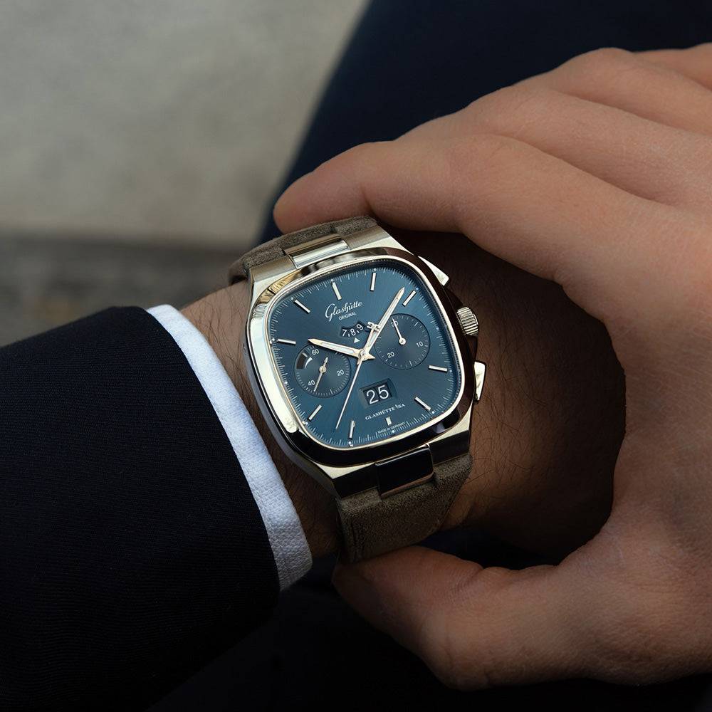 Glashütte Original Seventies 40mm Blue Dial Chronograph Panorama Date Men's Watch. - Berry's Jewellers