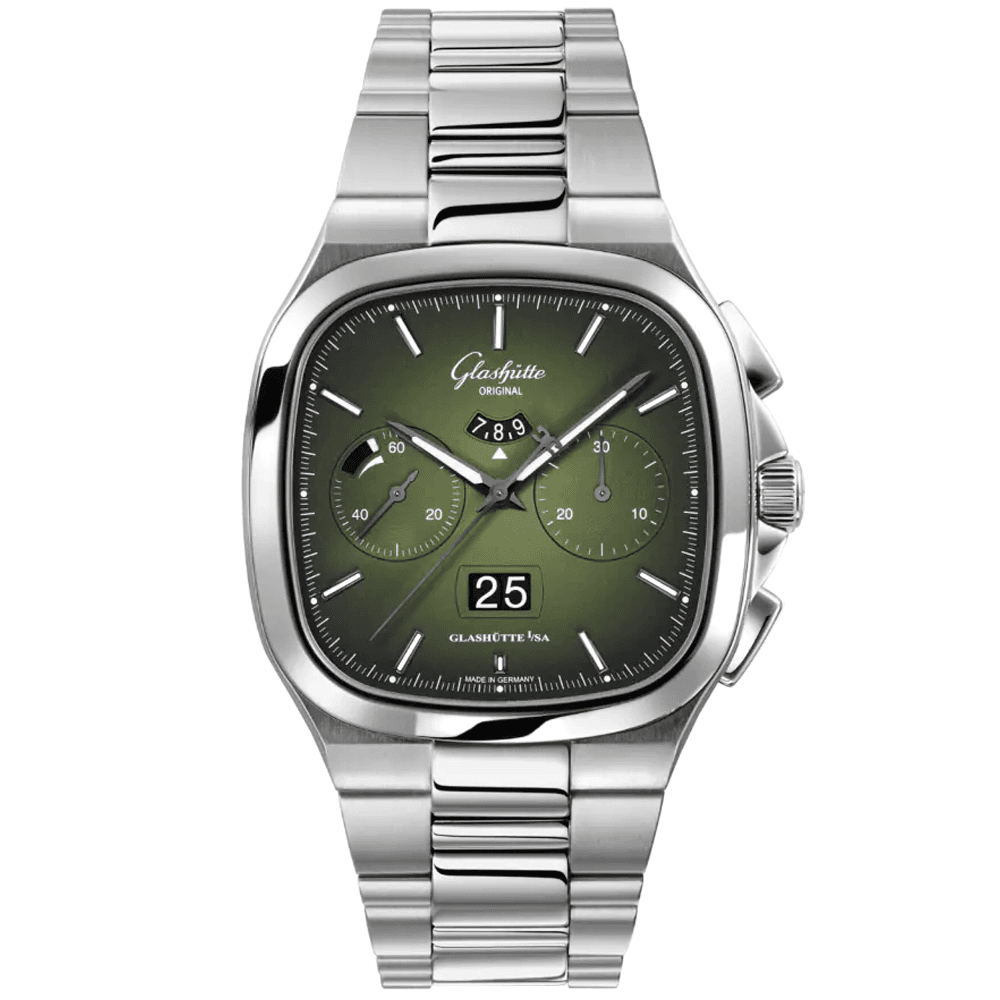 Glashütte Original Seventies 40mm Green Dial Chronograph Panorama Date Men's Watch - Berry's Jewellers