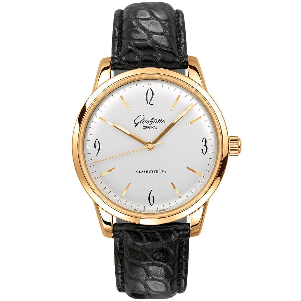 Glashütte Original Sixties 39mm 18ct Rose Gold Silver Dial Automatic Strap Watch - Berry's Jewellers