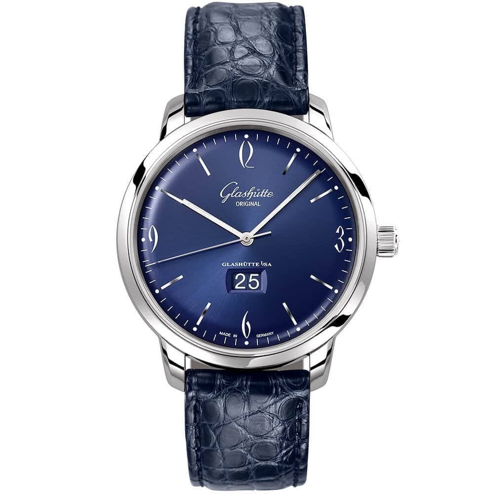 Glashütte Original Sixties Panorama 42mm Blue Dial & Leather Strap Men's Watch - Berry's Jewellers