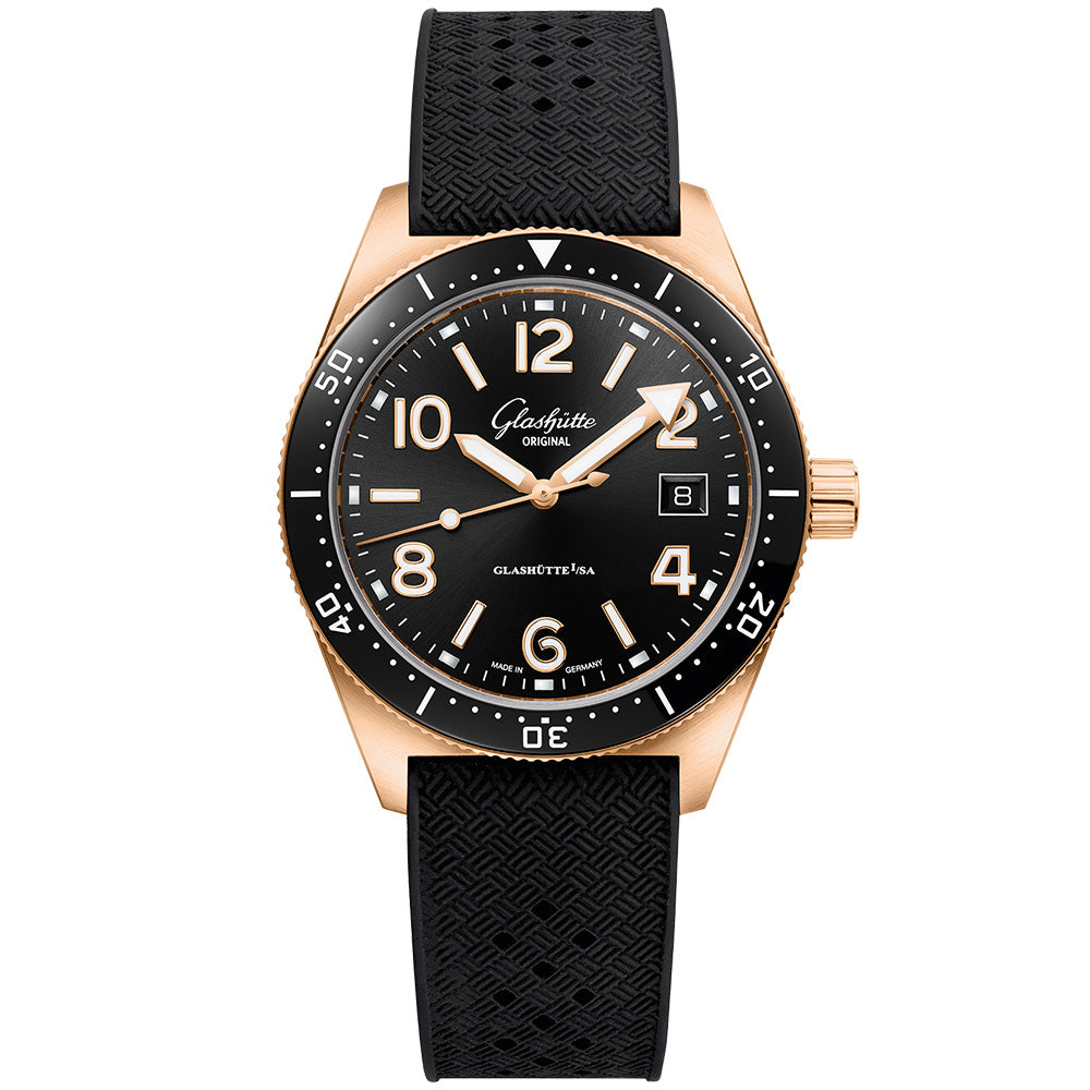 Glashütte Original Specialist SeaQ 39.5mm 18ct Rose Gold Men's Automatic Rubber Strap Watch - Berry's Jewellers