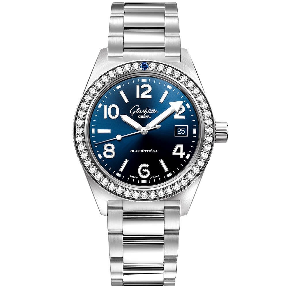 Glashütte Original Spezialist SeaQ 39mm Blue Dial Diamond & Sapphire Set Automatic Watch - Berry's Jewellers