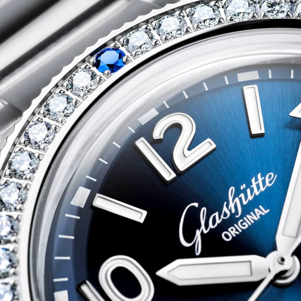 Glashütte Original Spezialist SeaQ 39mm Blue Dial Diamond & Sapphire Set Automatic Watch - Berry's Jewellers