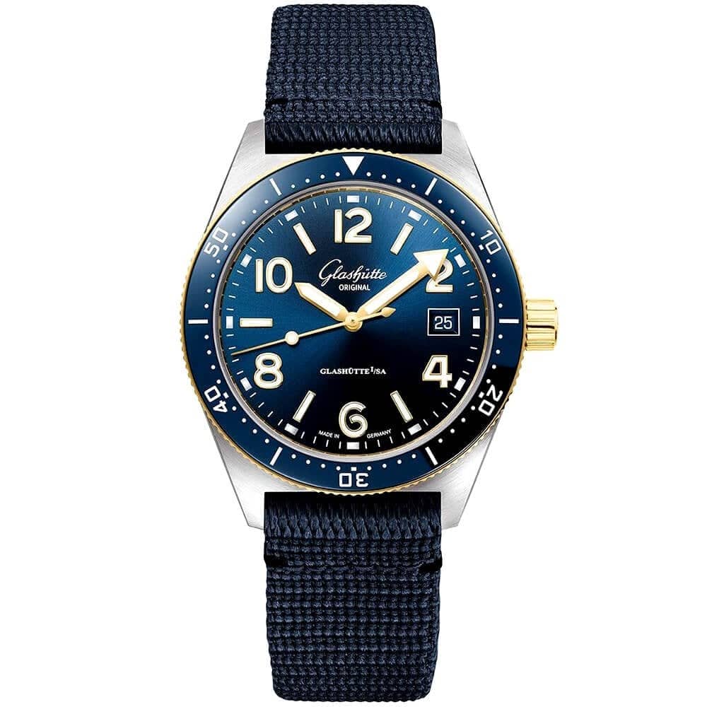 Glashütte Original Spezialist SeaQ 39mm Steel & 18ct Yellow Gold Blue Dial Men's Strap Watch - Berry's Jewellers