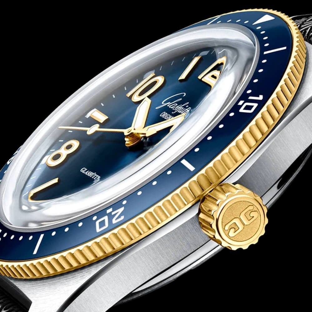 Glashütte Original Spezialist SeaQ 39mm Steel & 18ct Yellow Gold Blue Dial Men's Strap Watch - Berry's Jewellers