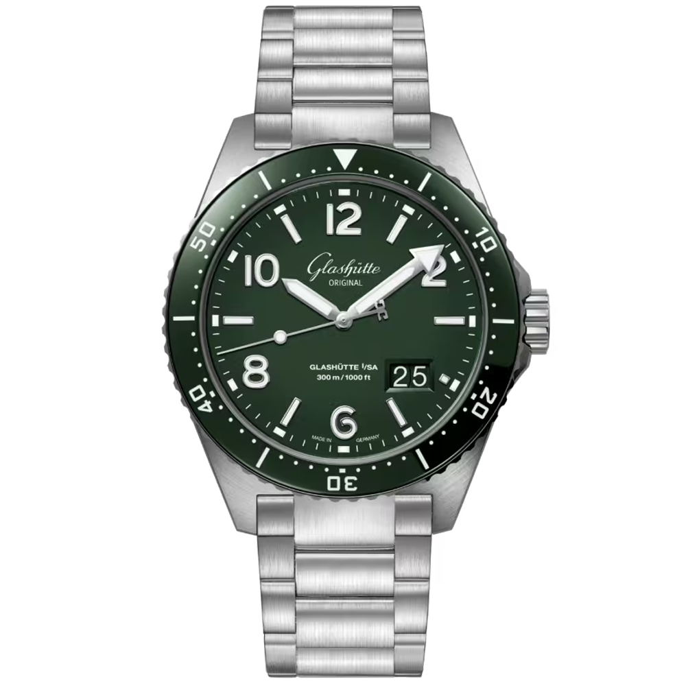 Glashütte Original Spezialist SeaQ 43mm Green Dial Men's Automatic Bracelet Watch - Berry's Jewellers