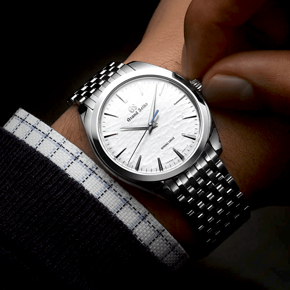 Grand Seiko Elegance 38.5mm White 'Omiwatari' - 'God's Footsteps' Men's Spring-Drive Watch - Berry's Jewellers