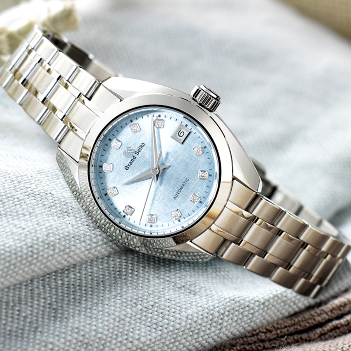 Grand Seiko Elegance ‘Mizu-Hanada - Blue Linen’ 27.8mm Blue Diamond Dial Watch - Berry's Jewellers