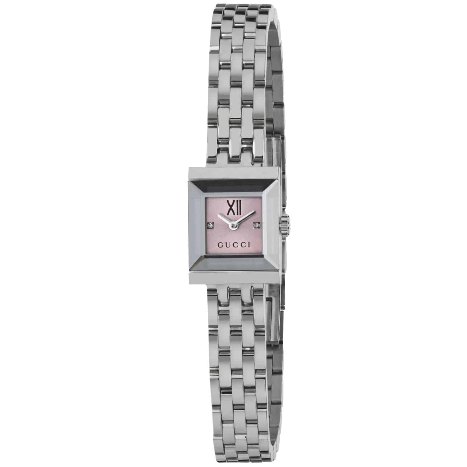 G-Frame Stainless Steel Pink Diamond Dial Square Bracelet Watch