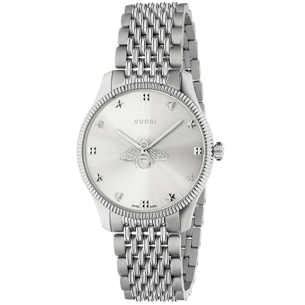 Gucci G-Timeless 36mm Silver Bee Motif Dial Bracelet Watch - Berry's Jewellers