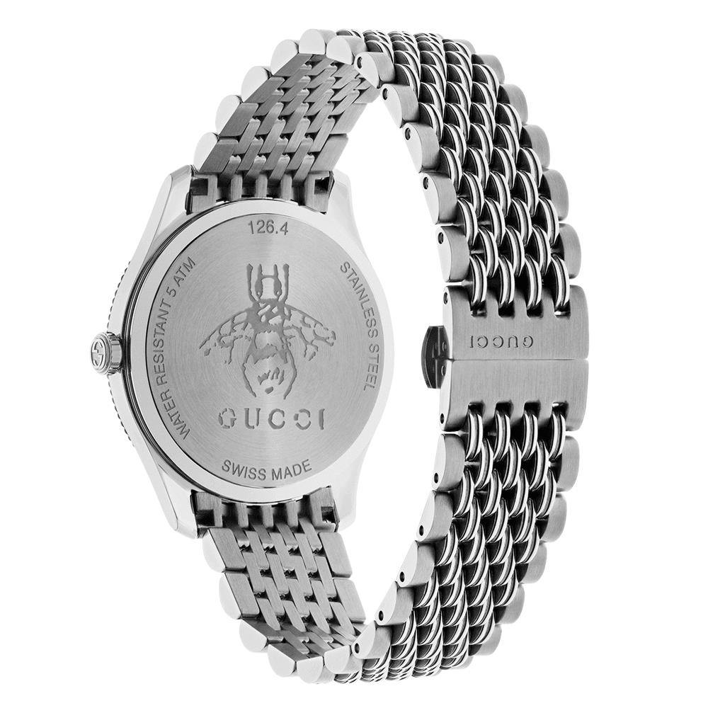 Gucci G-Timeless 36mm Silver Bee Motif Dial Bracelet Watch - Berry's Jewellers