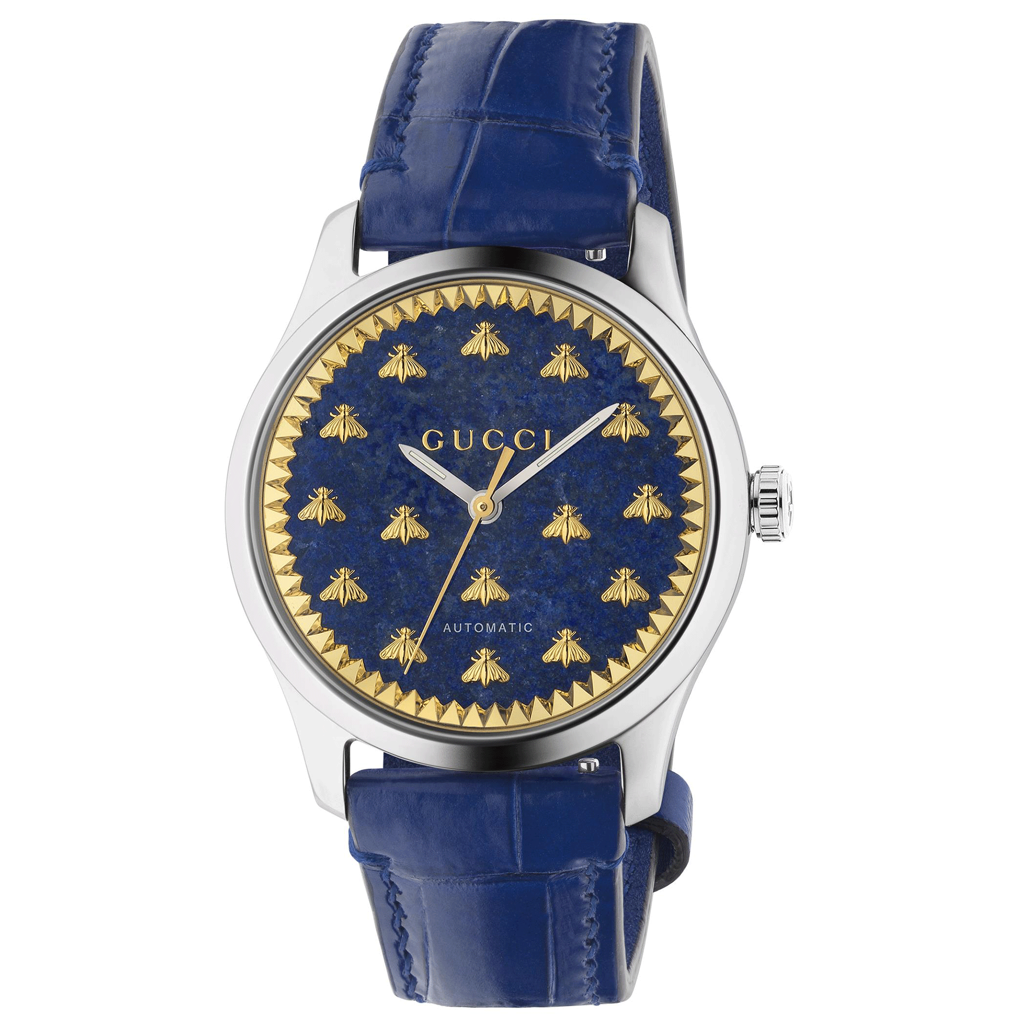 G-Timeless 38mm Automatic Blue Leather Strap Watch With A Lapis Lazuli  Dial.