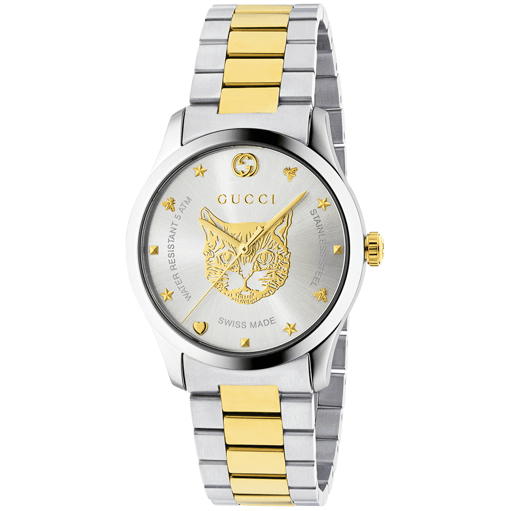 G-Timeless 38mm Two-Tone Silver Feline Dial Ladies Bracelet Watch