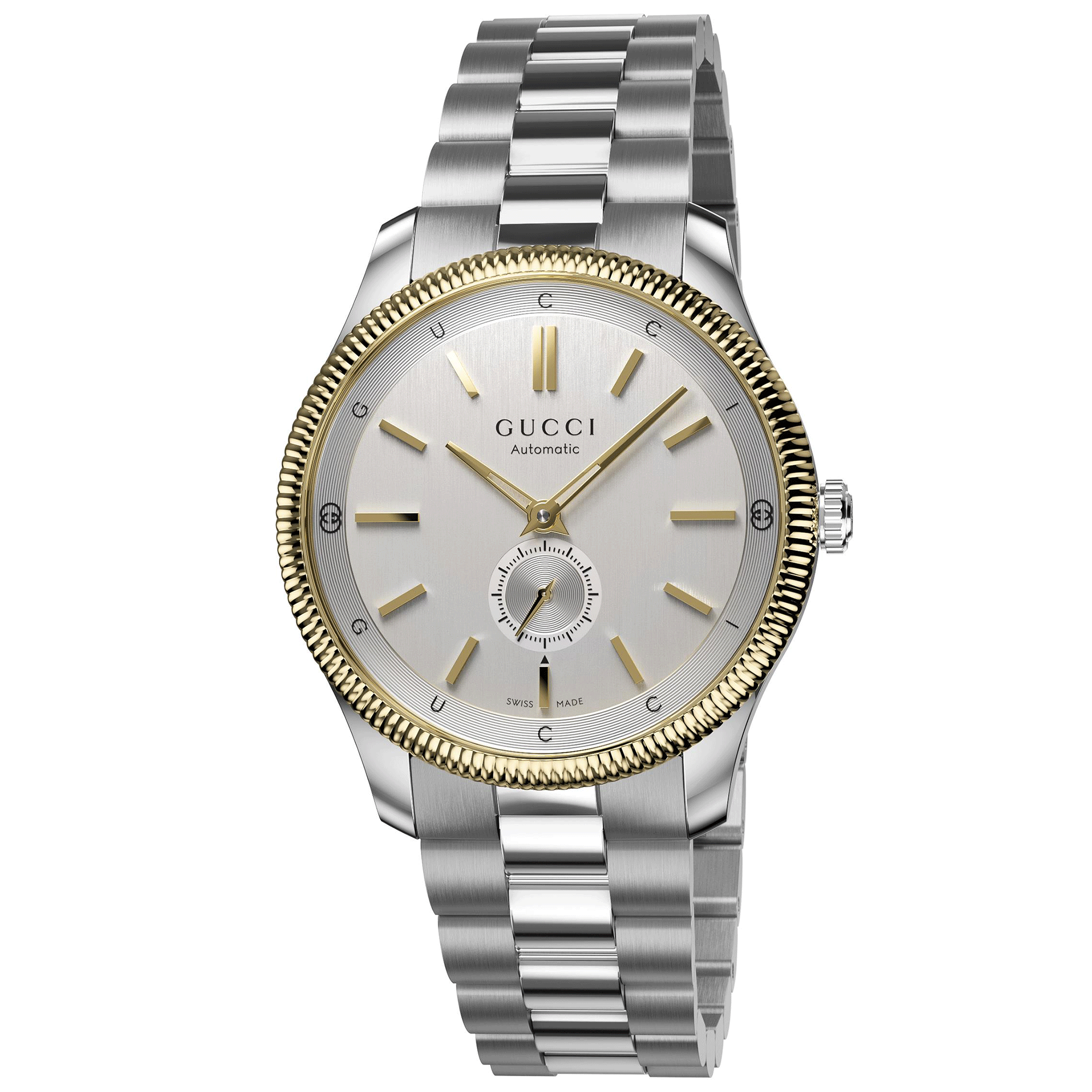 G-Timeless Automatic 40mm Stainless Steel Silver Dial Gold Plated Bezel Bracelet Watch