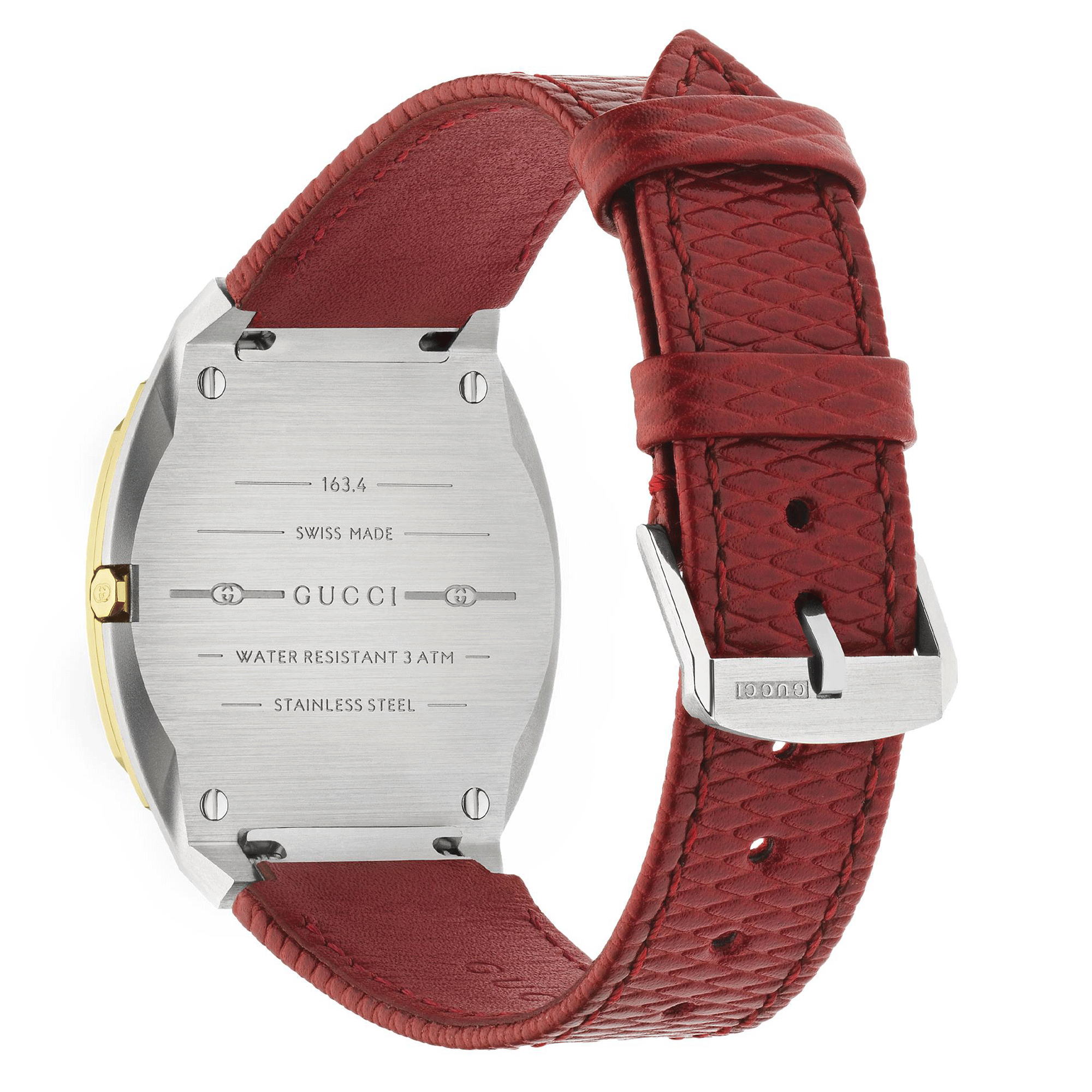 Gucci GUCCI 25H 34mm Stainless Steel Red Leather Strap Watch With A Champagne Dial & Bezel - Berry's Jewellers