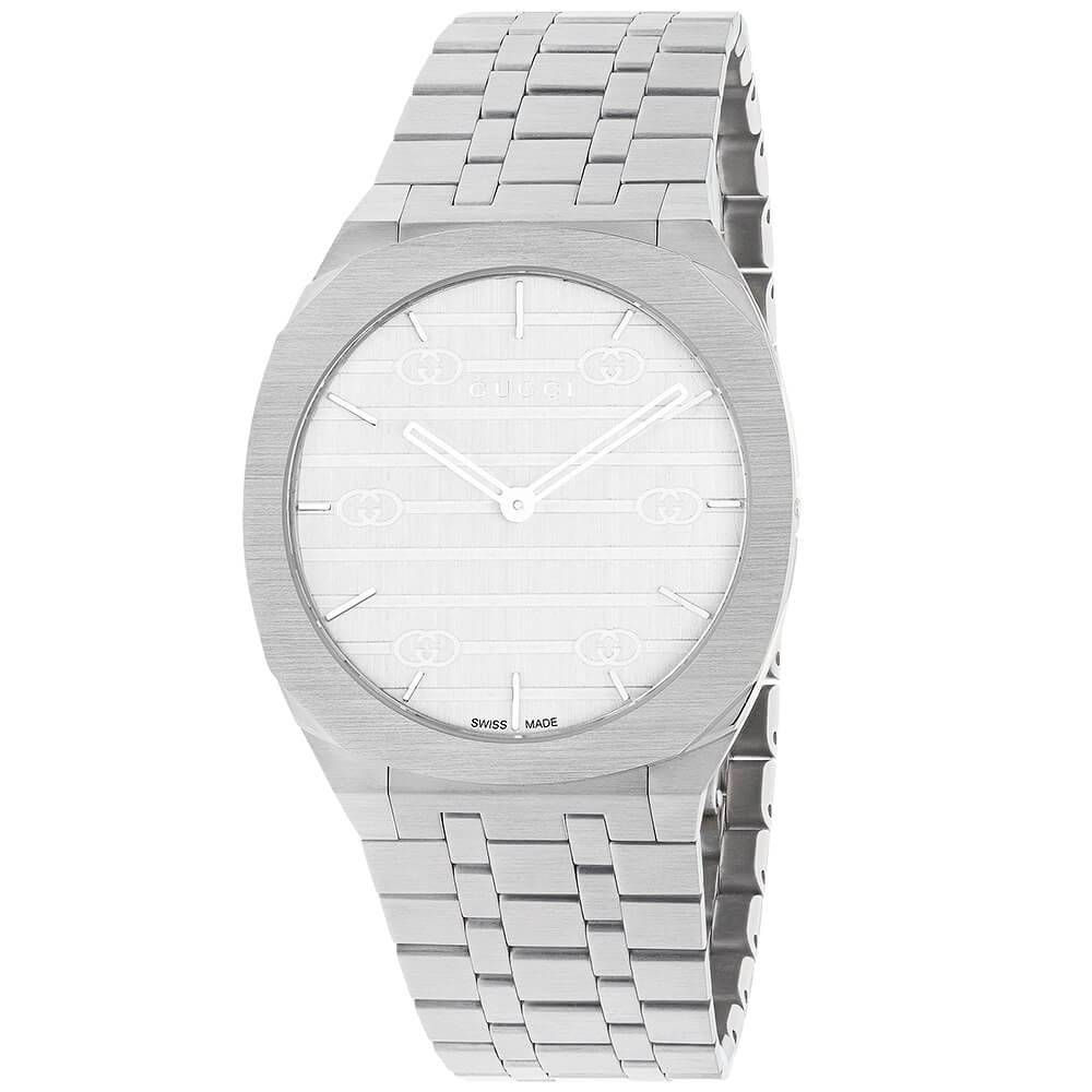 GUCCI 25H 38mm Silver Dial Stainless Steel Bracelet Watch