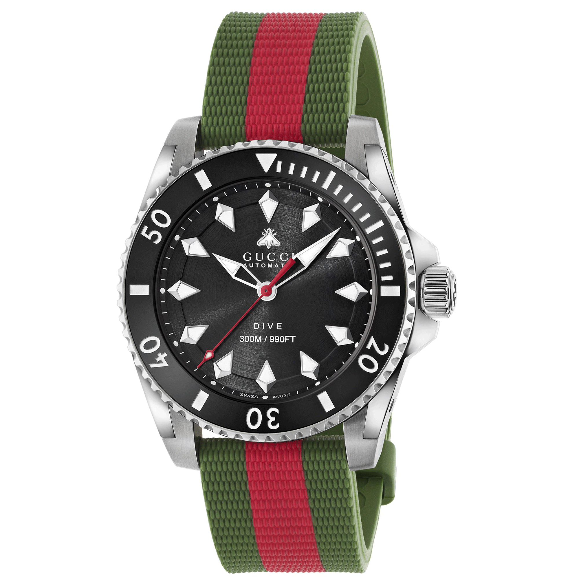 Gucci Dive 40mm Automatic Rubber Strap Watch With A Black Dial & Ceramic Bezel.