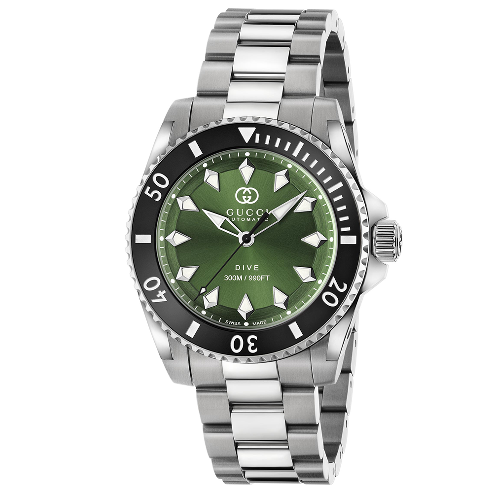 Gucci Gucci Dive Automatic 40mm Stainless Steel Green Dial Bracelet Watch - Berry's Jewellers