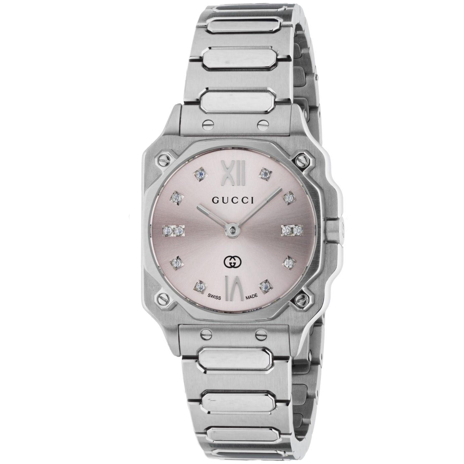 Gucci Gucci G-Flat Quartz Stainless Steel Pink Diamond Dial Bracelet Watch - Berry's Jewellers