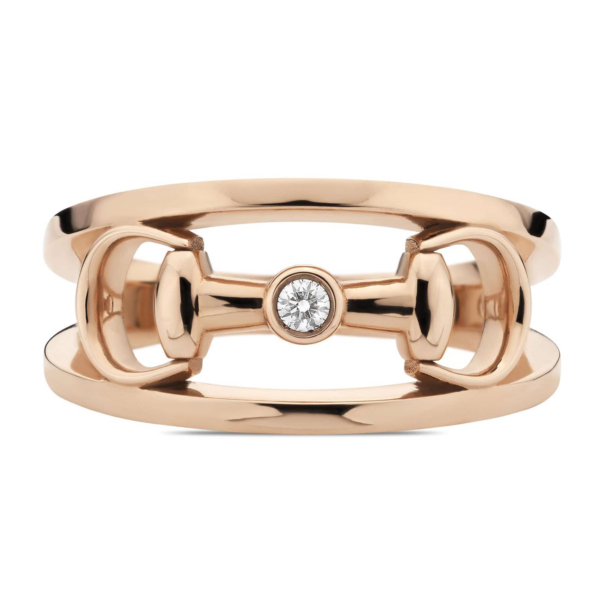 Gucci Gucci Horsebit 18ct Rose Gold And Diamond Wide Dress Ring - Berry's Jewellers