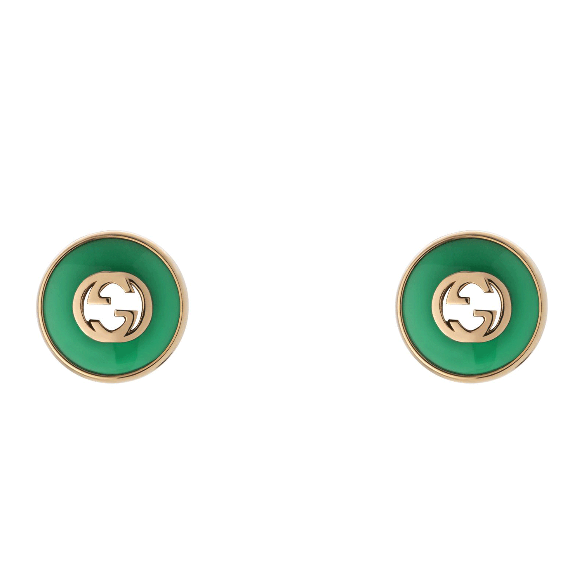 Gucci Gucci Interlocking 18ct Rose Gold And Green Agate Stud Earrings - Berry's Jewellers