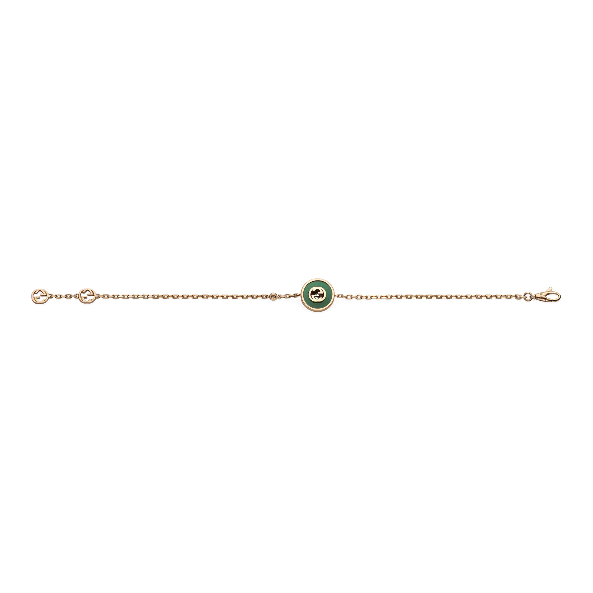 Gucci Gucci Interlocking 18ct Rose Gold Green Agate Bracelet - Berry's Jewellers