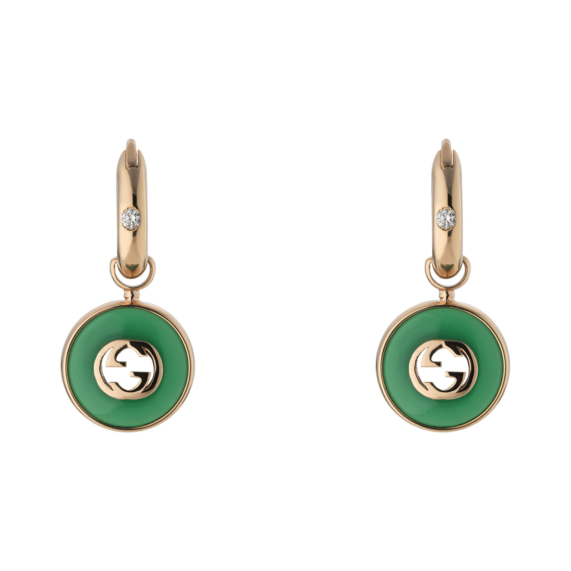 Gucci Interlocking  18ct Rose Gold Green Agate Drop Earrings