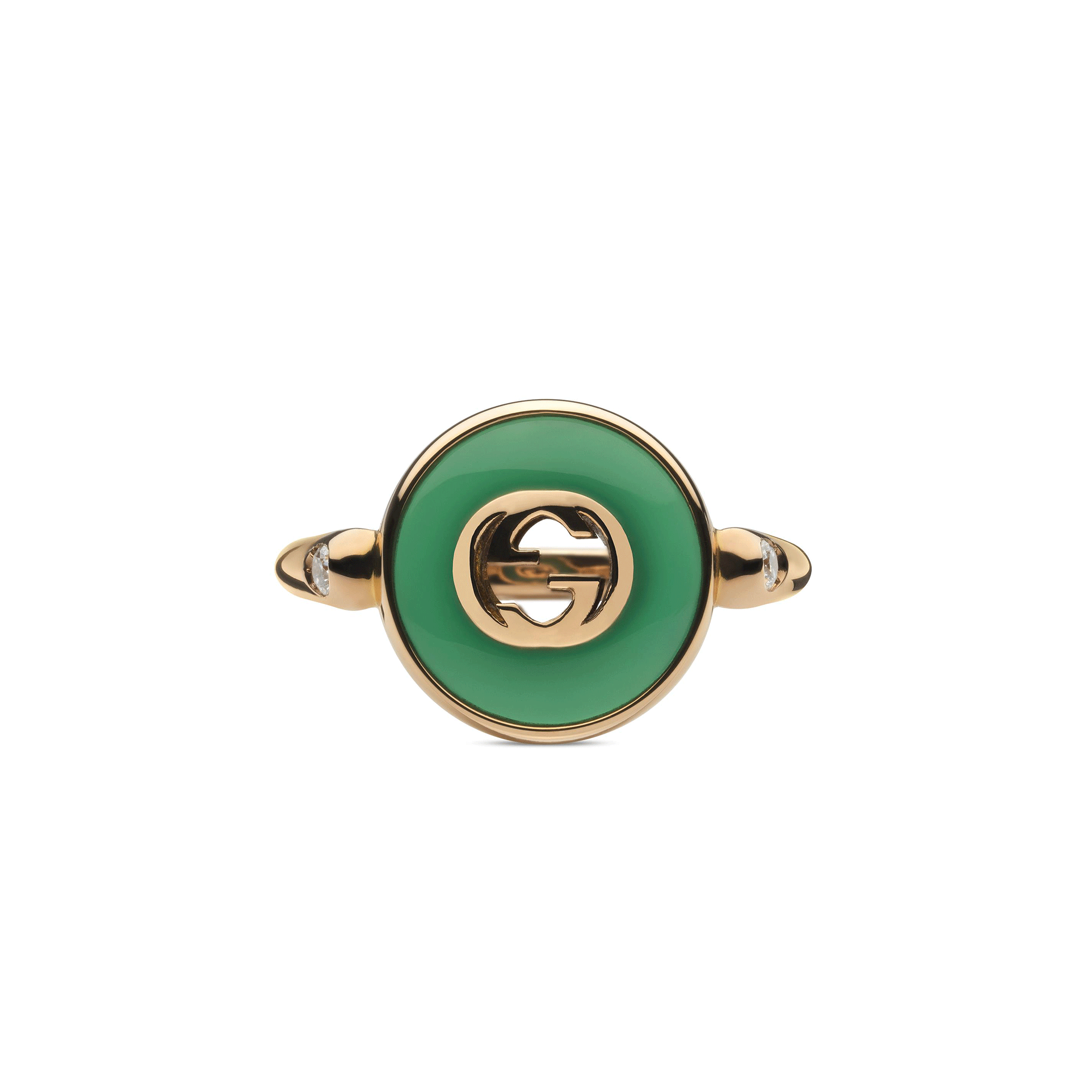 Gucci Gucci Interlocking  18ct Rose Gold Green Agate Ring - Berry's Jewellers