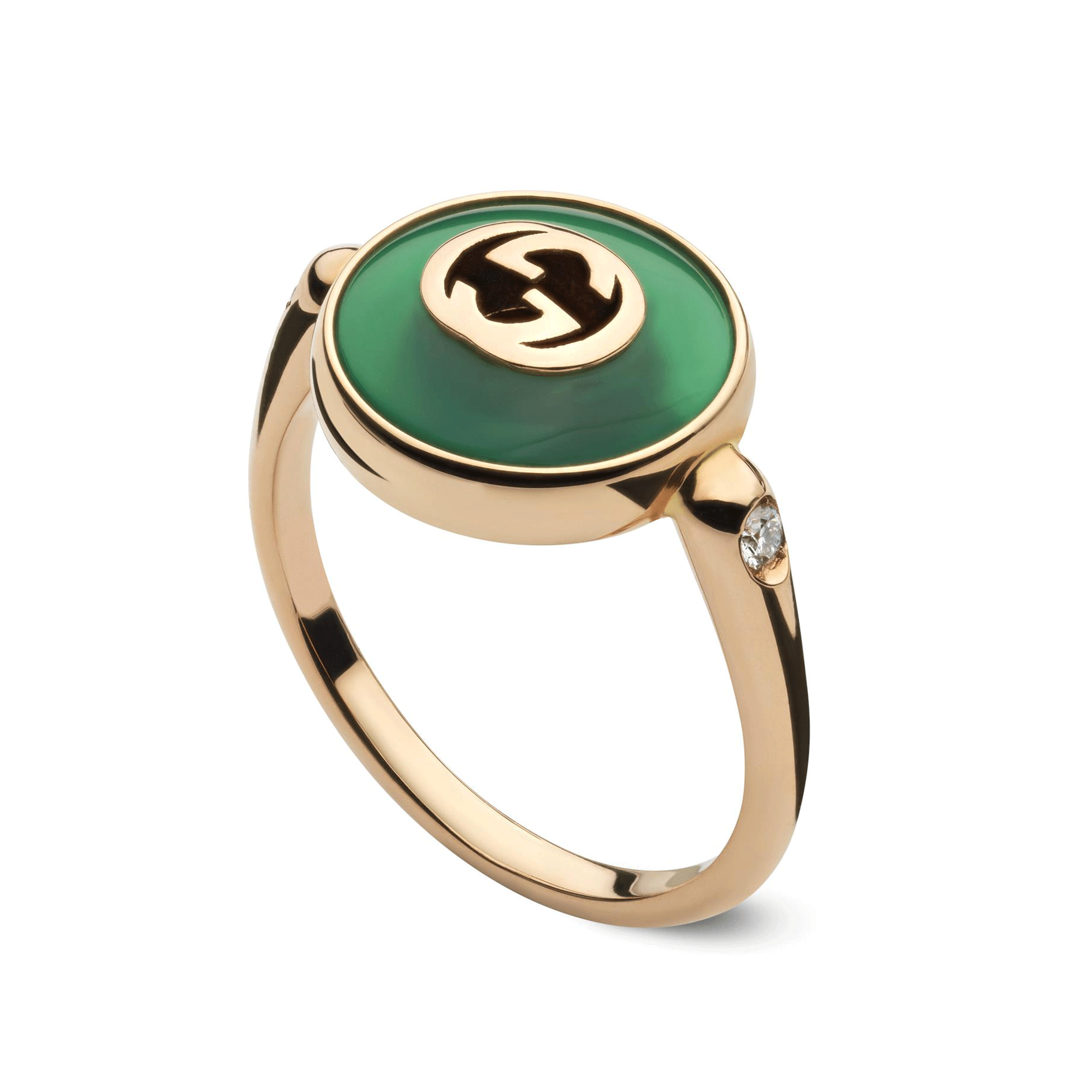 Gucci Gucci Interlocking  18ct Rose Gold Green Agate Ring - Berry's Jewellers