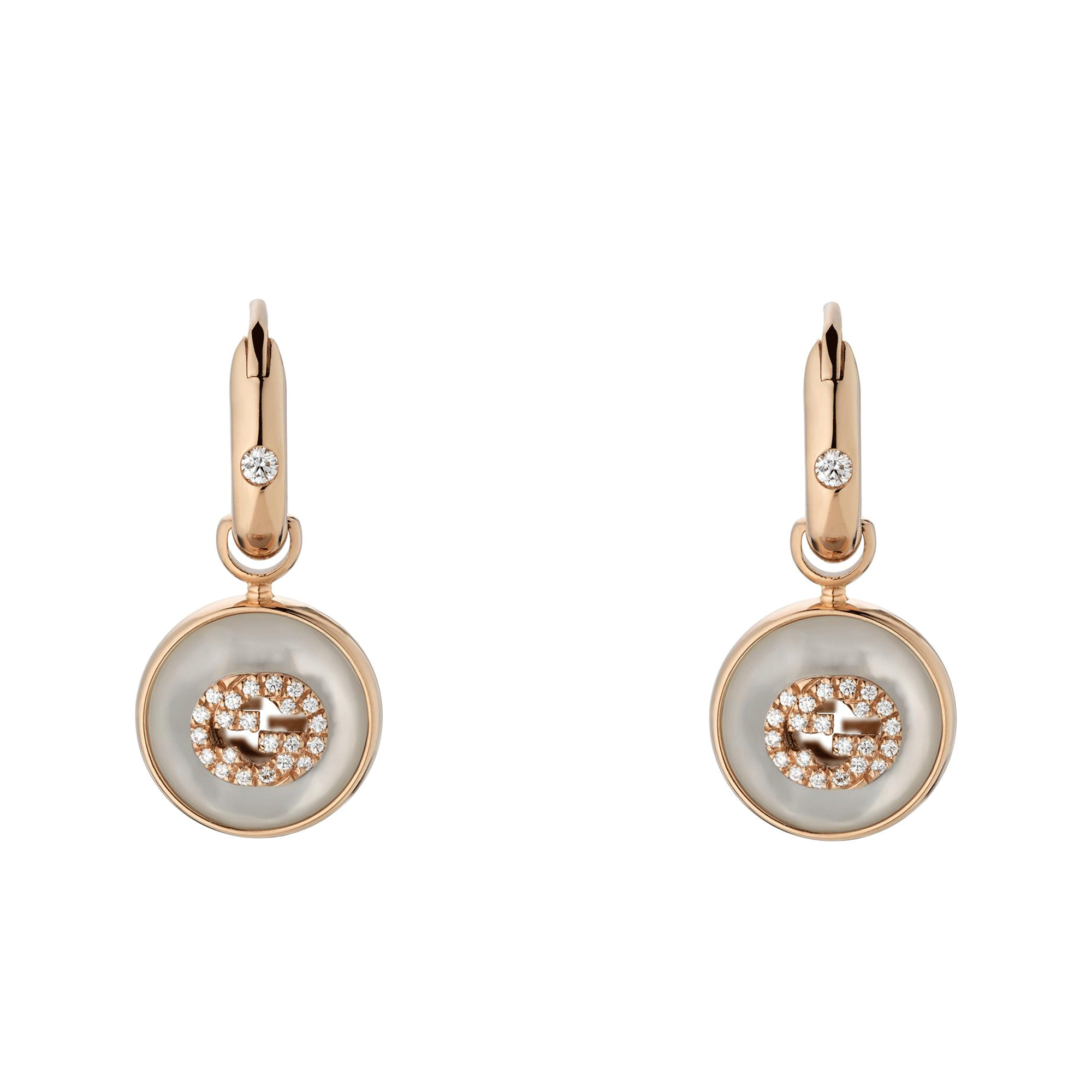 Gucci Interlocking 18ct Rose Gold Mother Of Pearl And Diamond Drop Earrings