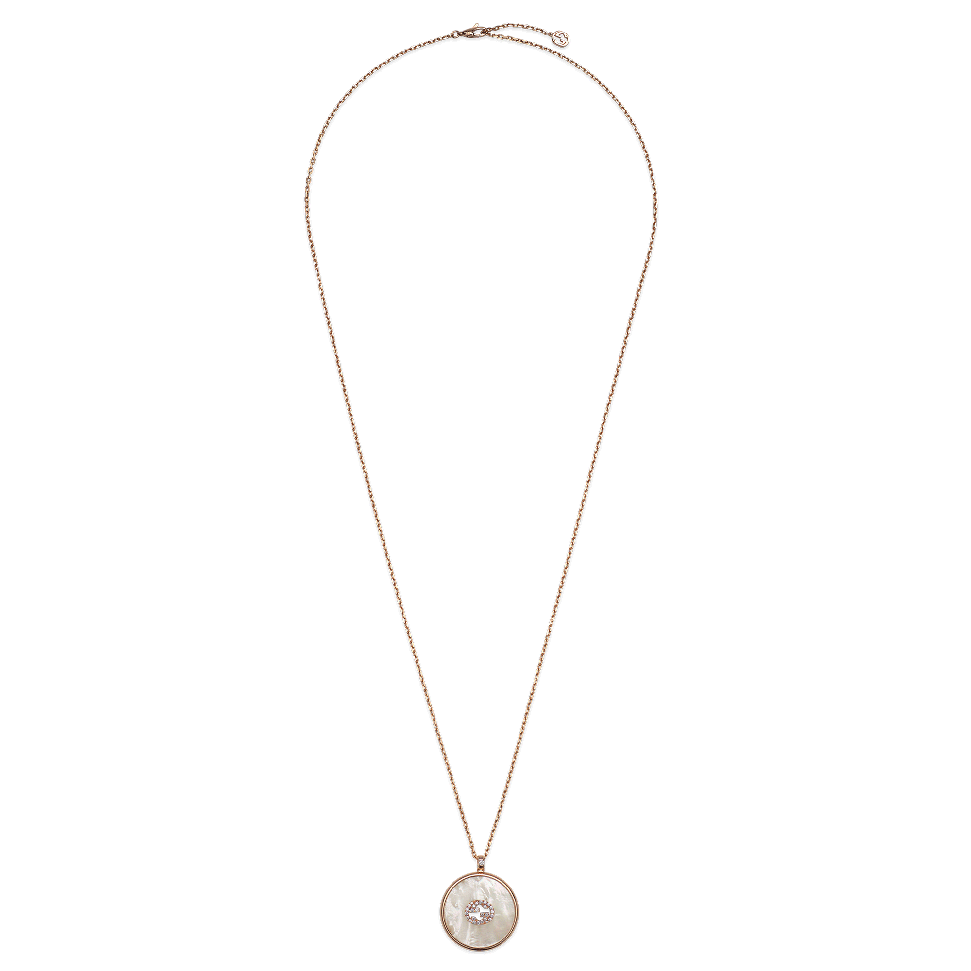 Gucci Interlocking 18ct Rose Gold Mother Of Pearl And Diamond Necklace