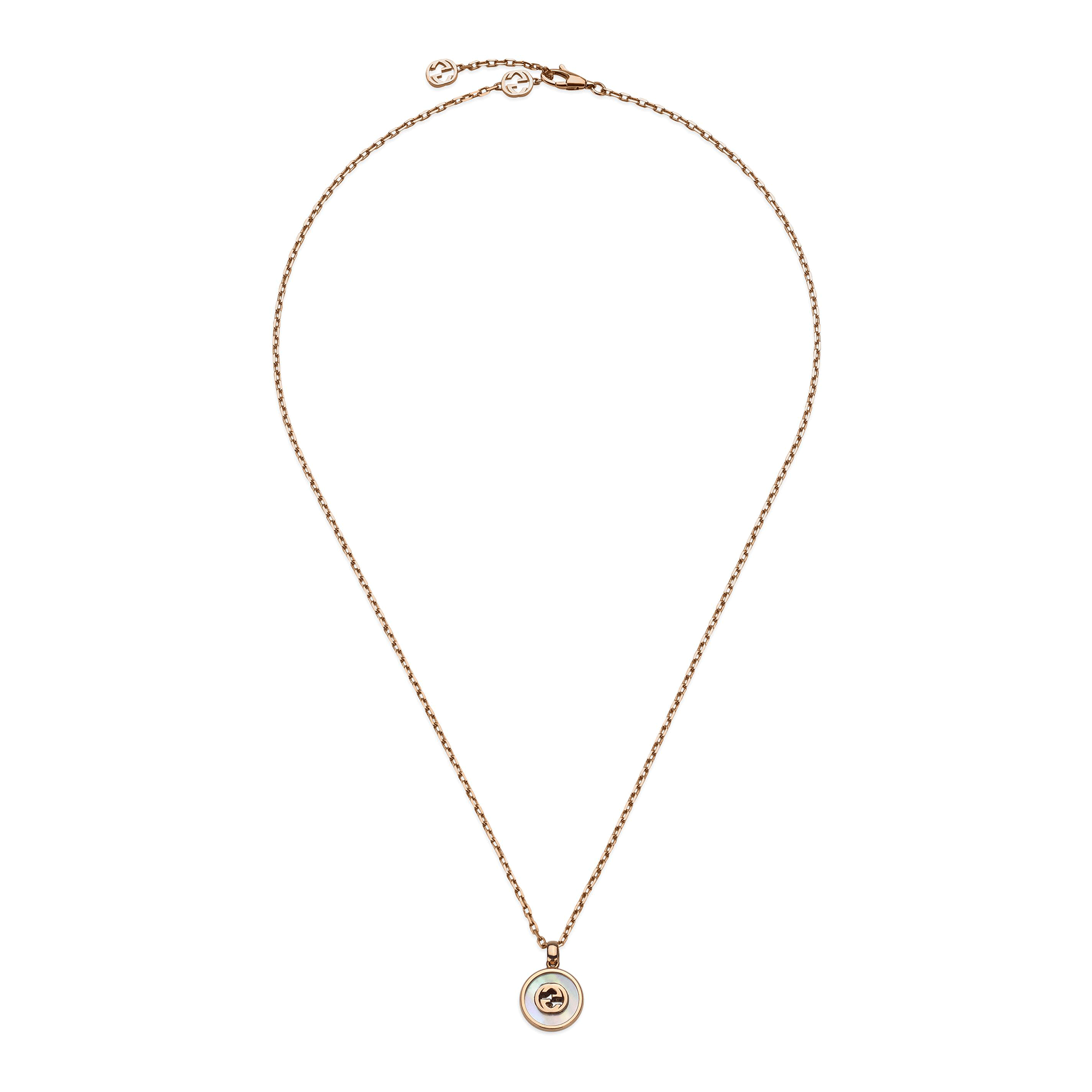 Gucci Gucci Interlocking 18ct Rose Gold Mother Of Pearl And Diamond Pendant - Berry's Jewellers