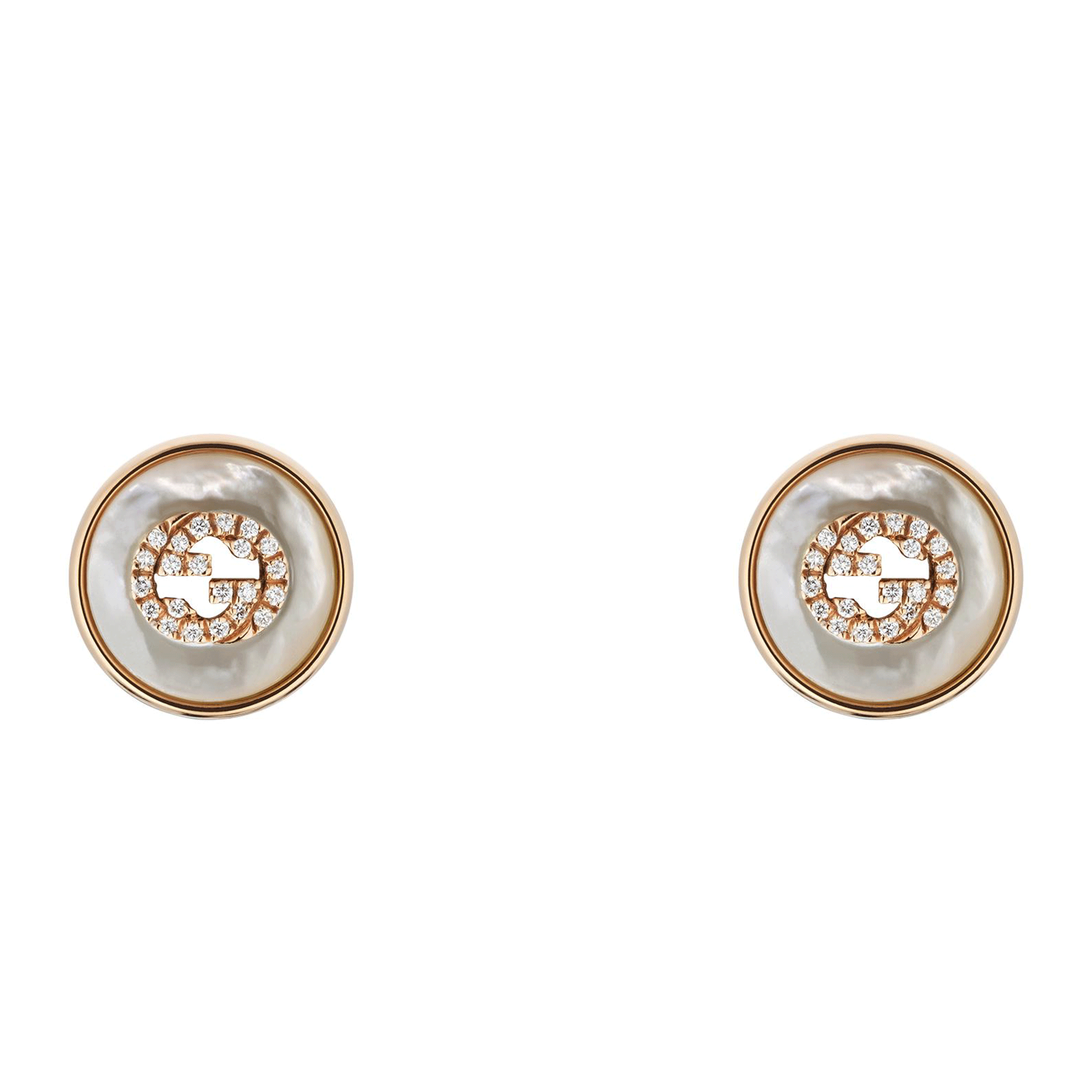 Gucci Interlocking 18ct Rose Gold Mother Of Pearl And Diamond Stud Earrings