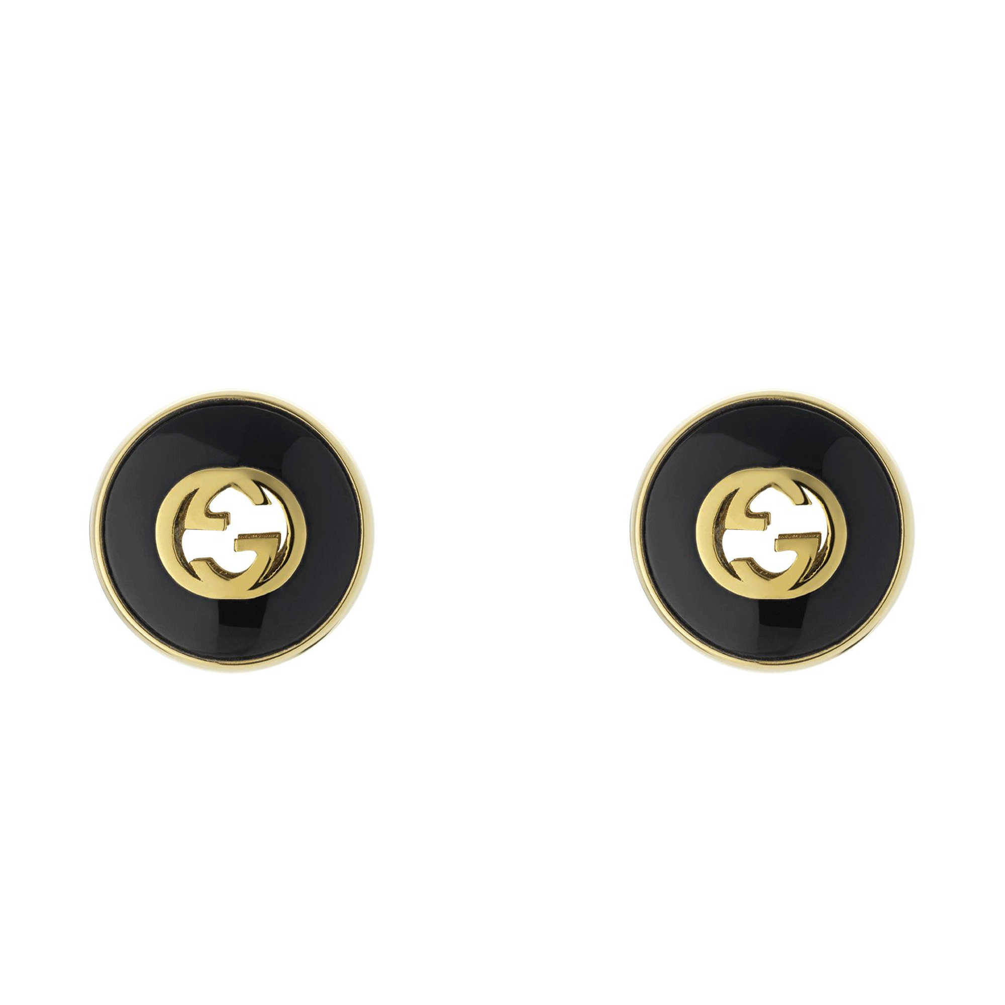 Gucci Gucci Interlocking 18ct Yellow Gold And Black Onyx Stud Earrings - Berry's Jewellers